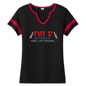 DILF Damn I Love Fireworks Funny July 4th American Patriotic Ladies Halftime Notch Neck Tee