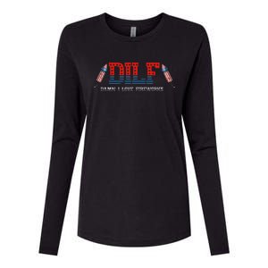 DILF Damn I Love Fireworks Funny July 4th American Patriotic Womens Cotton Relaxed Long Sleeve T-Shirt