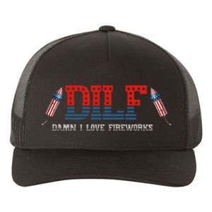 DILF Damn I Love Fireworks Funny July 4th American Patriotic Yupoong Adult 5-Panel Trucker Hat