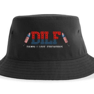 DILF Damn I Love Fireworks Funny July 4th American Patriotic Sustainable Bucket Hat