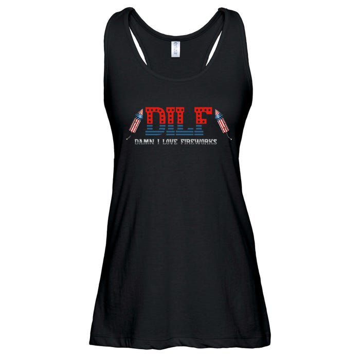 DILF Damn I Love Fireworks Funny July 4th American Patriotic Ladies Essential Flowy Tank