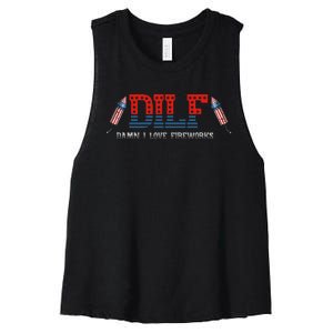 DILF Damn I Love Fireworks Funny July 4th American Patriotic Women's Racerback Cropped Tank