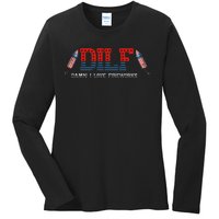 DILF Damn I Love Fireworks Funny July 4th American Patriotic Ladies Long Sleeve Shirt