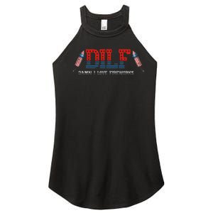 DILF Damn I Love Fireworks Funny July 4th American Patriotic Women's Perfect Tri Rocker Tank