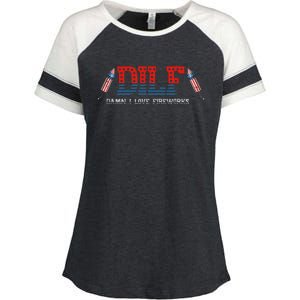 DILF Damn I Love Fireworks Funny July 4th American Patriotic Enza Ladies Jersey Colorblock Tee