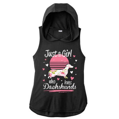 Dachshund Design Just A Who Loves Dachshunds Ladies PosiCharge Tri-Blend Wicking Draft Hoodie Tank