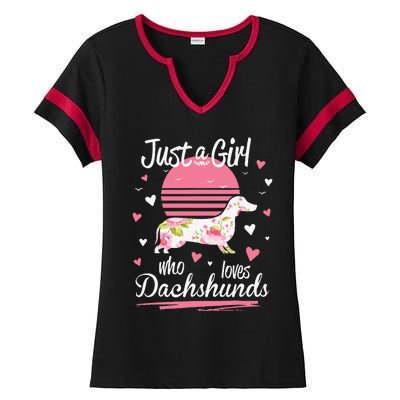 Dachshund Design Just A Who Loves Dachshunds Ladies Halftime Notch Neck Tee