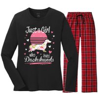 Dachshund Design Just A Who Loves Dachshunds Women's Long Sleeve Flannel Pajama Set 