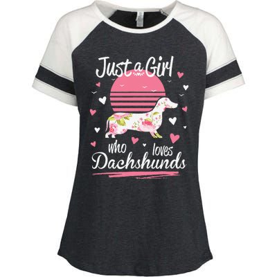 Dachshund Design Just A Who Loves Dachshunds Enza Ladies Jersey Colorblock Tee