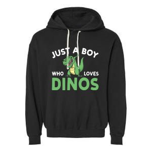 Dinosaur Dino Just A Boy Who Loves Dinos Garment-Dyed Fleece Hoodie