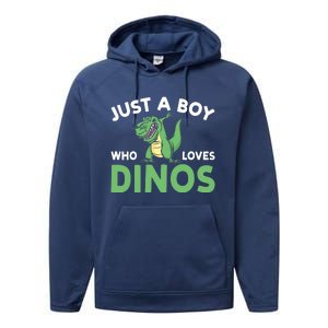 Dinosaur Dino Just A Boy Who Loves Dinos Performance Fleece Hoodie