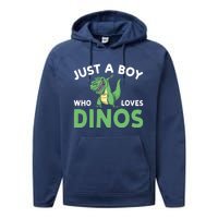 Dinosaur Dino Just A Boy Who Loves Dinos Performance Fleece Hoodie