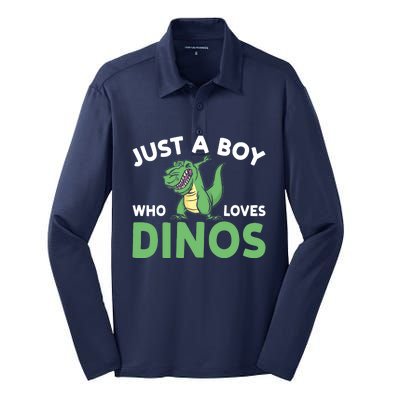 Dinosaur Dino Just A Boy Who Loves Dinos Silk Touch Performance Long Sleeve Polo