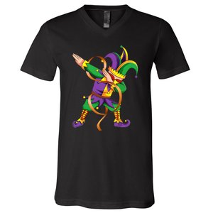 Dabbing Dab Jester Mardi Gras Mask Dabbing Boy Mardi Gras V-Neck T-Shirt