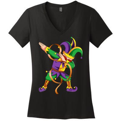 Dabbing Dab Jester Mardi Gras Mask Dabbing Boy Mardi Gras Women's V-Neck T-Shirt