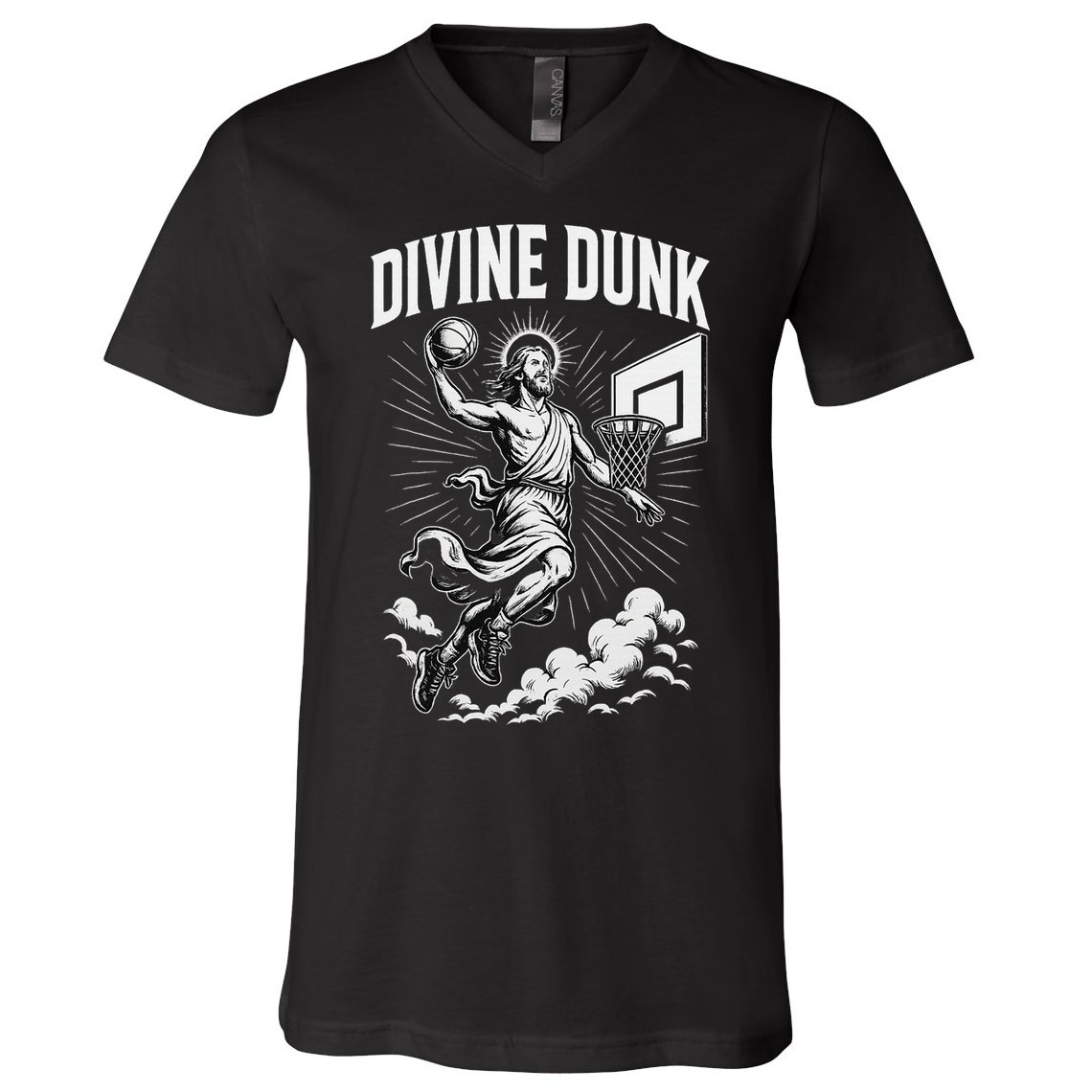 Divine Dunk Jesus Basketball Meme Religious Christian V-Neck T-Shirt