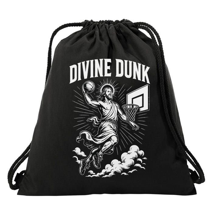 Divine Dunk Jesus Basketball Meme Religious Christian Drawstring Bag