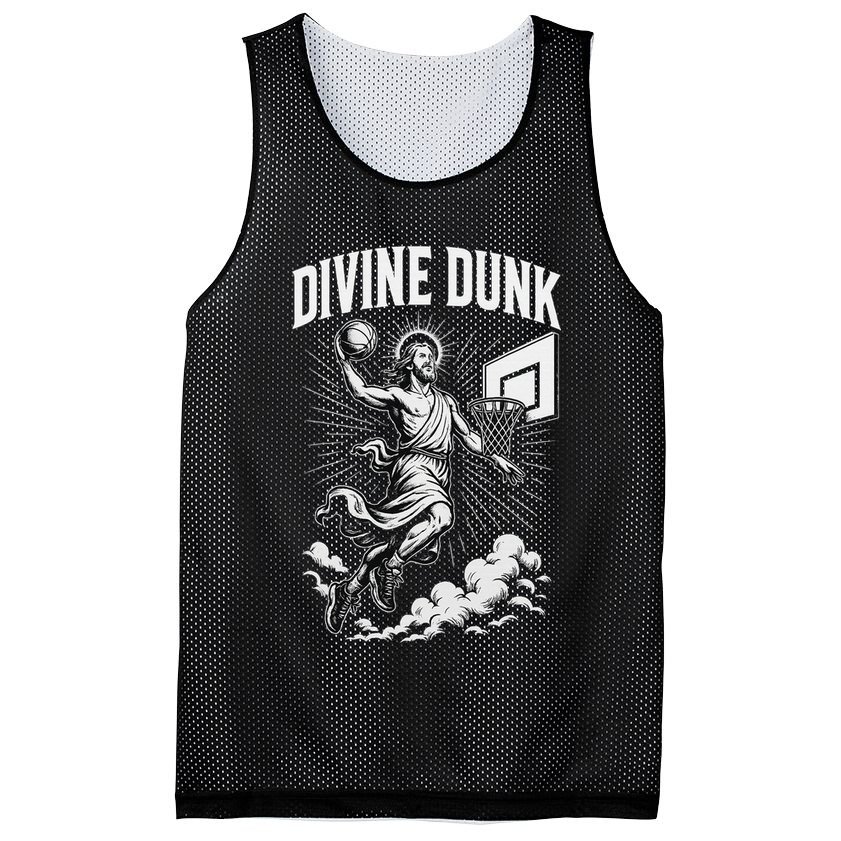 Divine Dunk Jesus Basketball Meme Religious Christian Mesh Reversible Basketball Jersey Tank