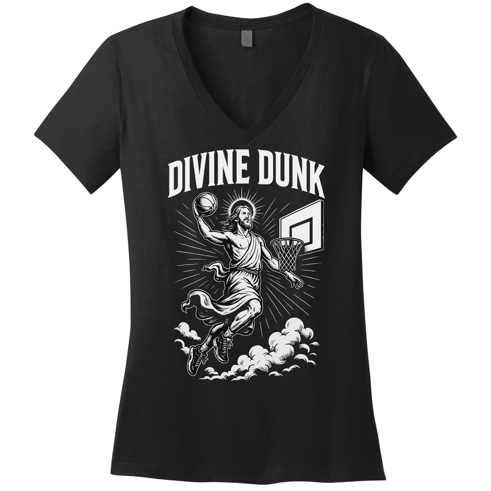 Divine Dunk Jesus Basketball Meme Religious Christian Women's V-Neck T-Shirt