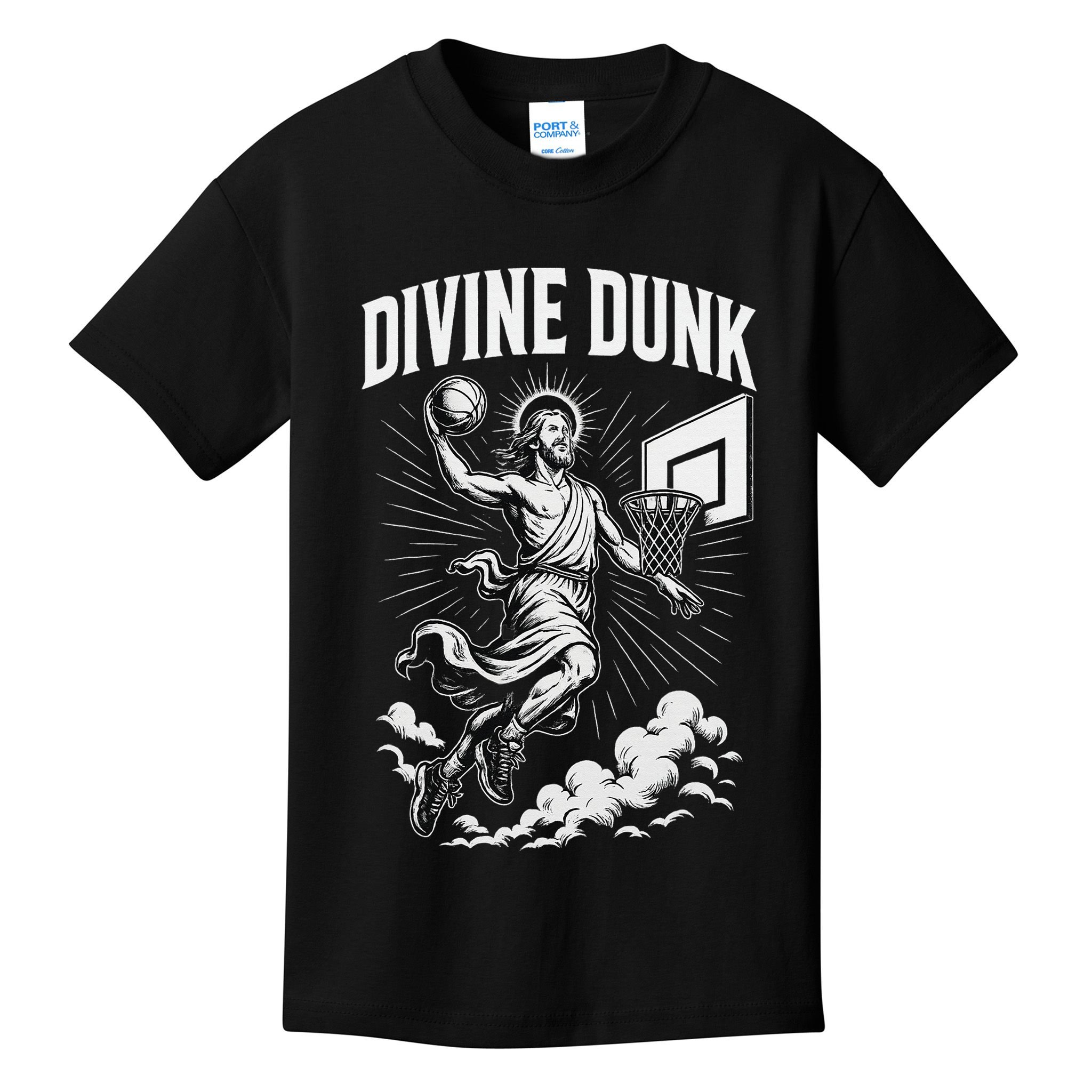 Divine Dunk Jesus Basketball Meme Religious Christian Kids T-Shirt