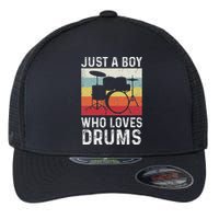 Drummer Drum Just A Boy Who Loves Drums Kit Drumming Flexfit Unipanel Trucker Cap