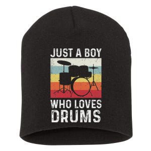 Drummer Drum Just A Boy Who Loves Drums Kit Drumming Short Acrylic Beanie