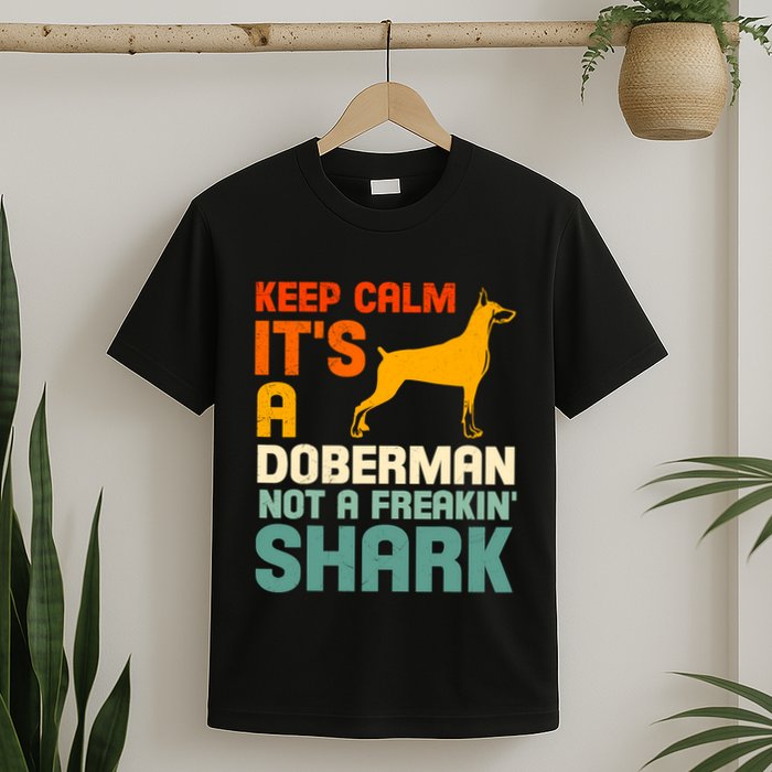 Doberman Dog Keep Calm ItS A Doberman Not A Shark T-Shirt