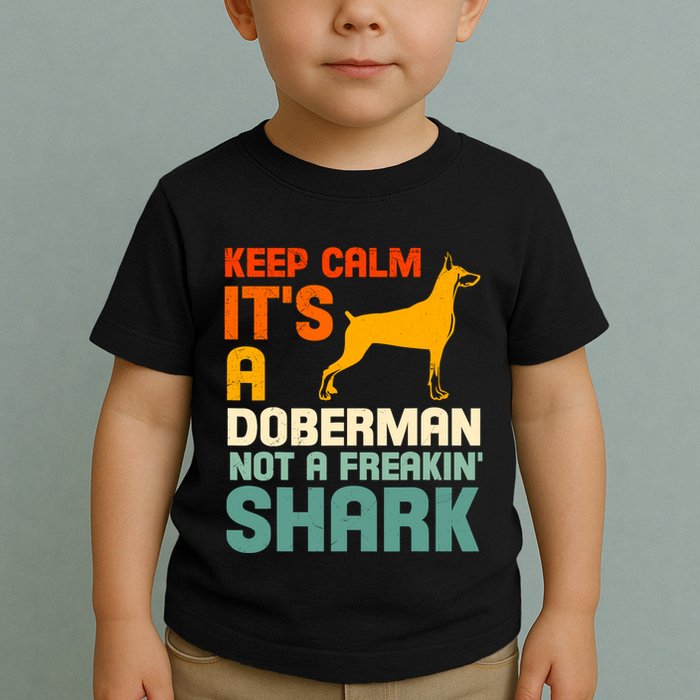 Doberman Dog Keep Calm ItS A Doberman Not A Shark Toddler T-Shirt