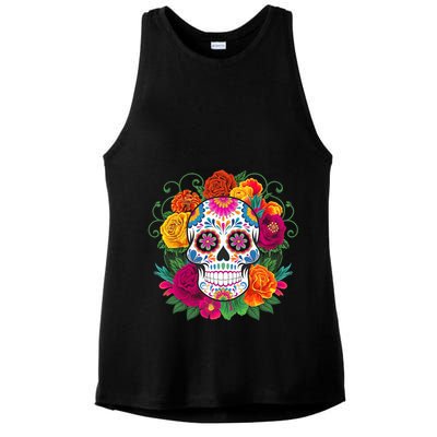 Dia De Los Muertos Costume Day Of The Dead Sugar Skull Ladies PosiCharge Tri-Blend Wicking Tank