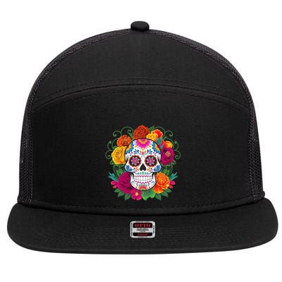 Dia De Los Muertos Costume Day Of The Dead Sugar Skull 7 Panel Mesh Trucker Snapback Hat