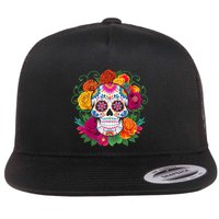 Dia De Los Muertos Costume Day Of The Dead Sugar Skull Flat Bill Trucker Hat