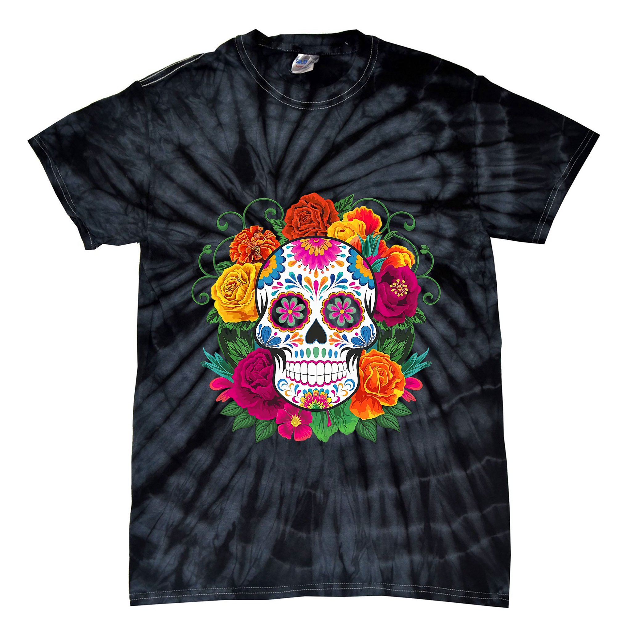 Dia De Los Muertos Costume Day Of The Dead Sugar Skull Tie-Dye T-Shirt