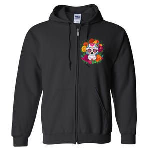 Dia De Los Muertos Costume Day Of The Dead Sugar Skull Full Zip Hoodie