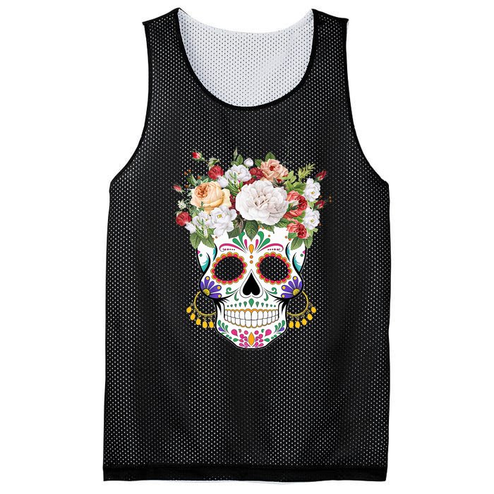 Dia De Los Muertos Day Of Dead Sugar Skull Costume Halloween Mesh Reversible Basketball Jersey Tank