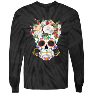 Dia De Los Muertos Day Of Dead Sugar Skull Costume Halloween Tie-Dye Long Sleeve Shirt