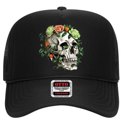 Dia De Los Muertos Costume Day Of The Dead Sugar Skull High Crown Mesh Back Trucker Hat