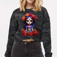 Dia De Los Muertos La Catrina Day Of The Dead Cropped Pullover Crew