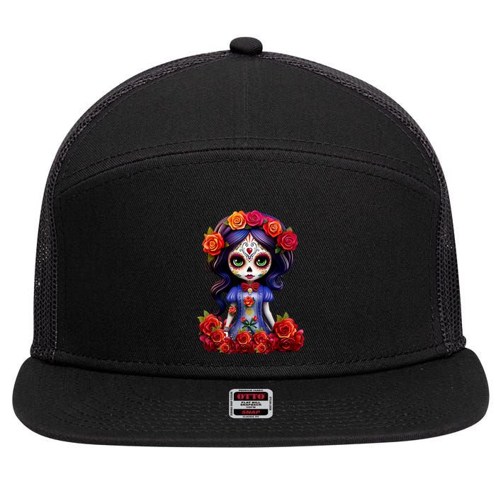Dia De Los Muertos La Catrina Day Of The Dead 7 Panel Mesh Trucker Snapback Hat