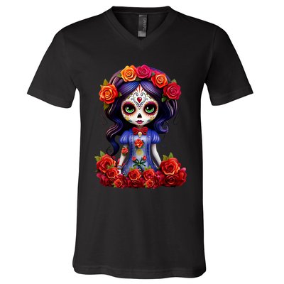 Dia De Los Muertos La Catrina Day Of The Dead V-Neck T-Shirt