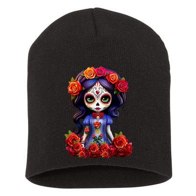 Dia De Los Muertos La Catrina Day Of The Dead Short Acrylic Beanie