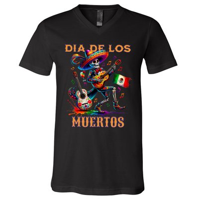 Dia De Los Muertos Skeleton Play Guitar Day Of The Dead V-Neck T-Shirt