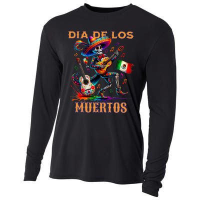 Dia De Los Muertos Skeleton Play Guitar Day Of The Dead Cooling Performance Long Sleeve Crew