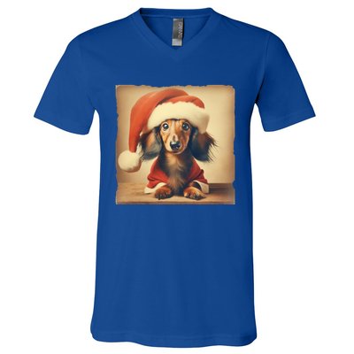 Dachshund Dog Lover Christmas Xmas Santa Family Holiday Gift V-Neck T-Shirt