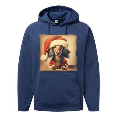 Dachshund Dog Lover Christmas Xmas Santa Family Holiday Gift Performance Fleece Hoodie