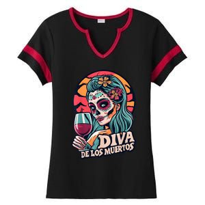 Diva De Los Muertos Skeleton Halloween Party Ladies Halftime Notch Neck Tee