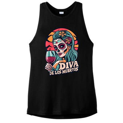 Diva De Los Muertos Skeleton Halloween Party Ladies PosiCharge Tri-Blend Wicking Tank