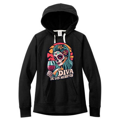 Diva De Los Muertos Skeleton Halloween Party Women's Fleece Hoodie