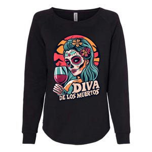 Diva De Los Muertos Skeleton Halloween Party Womens California Wash Sweatshirt