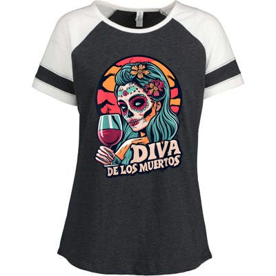 Diva De Los Muertos Skeleton Halloween Party Enza Ladies Jersey Colorblock Tee