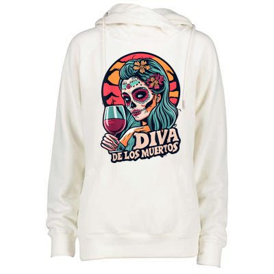 Diva De Los Muertos Skeleton Halloween Party Womens Funnel Neck Pullover Hood